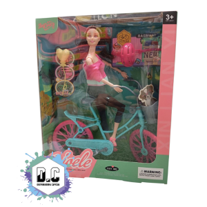Muñeca articulada con bicicleta